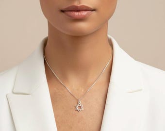 Collar con Estrella de David, Joyería Judía, Collar Judío, Collar Magen David, Collar con Dije, Collar con Colgante de Estrella de David en Plata 925