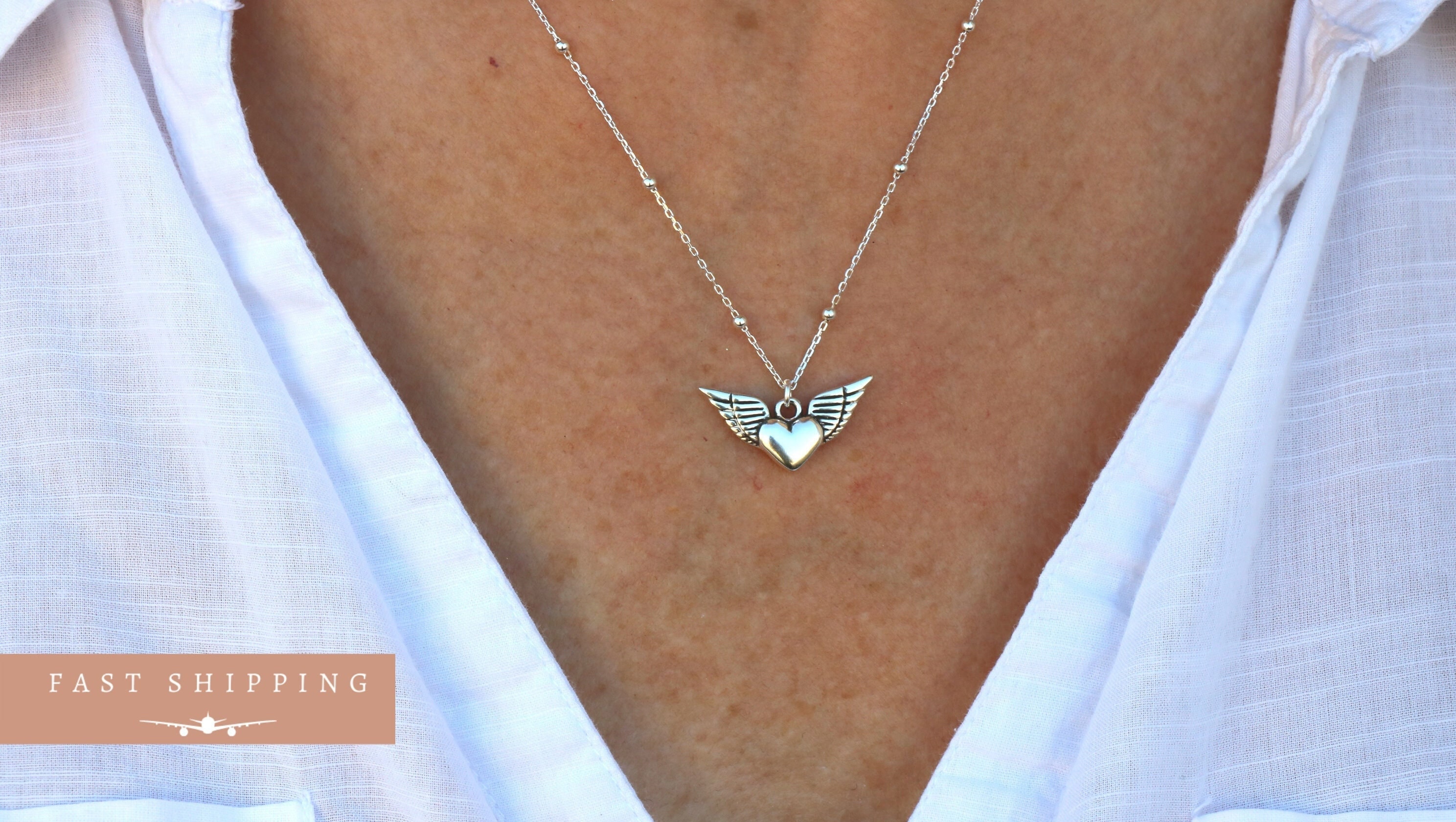 Guardian Angel Wings Necklace, Sterling Silver Wings Necklace, Protection Necklace, Angel Necklace, Necklaces for women, Handmade Jewelry