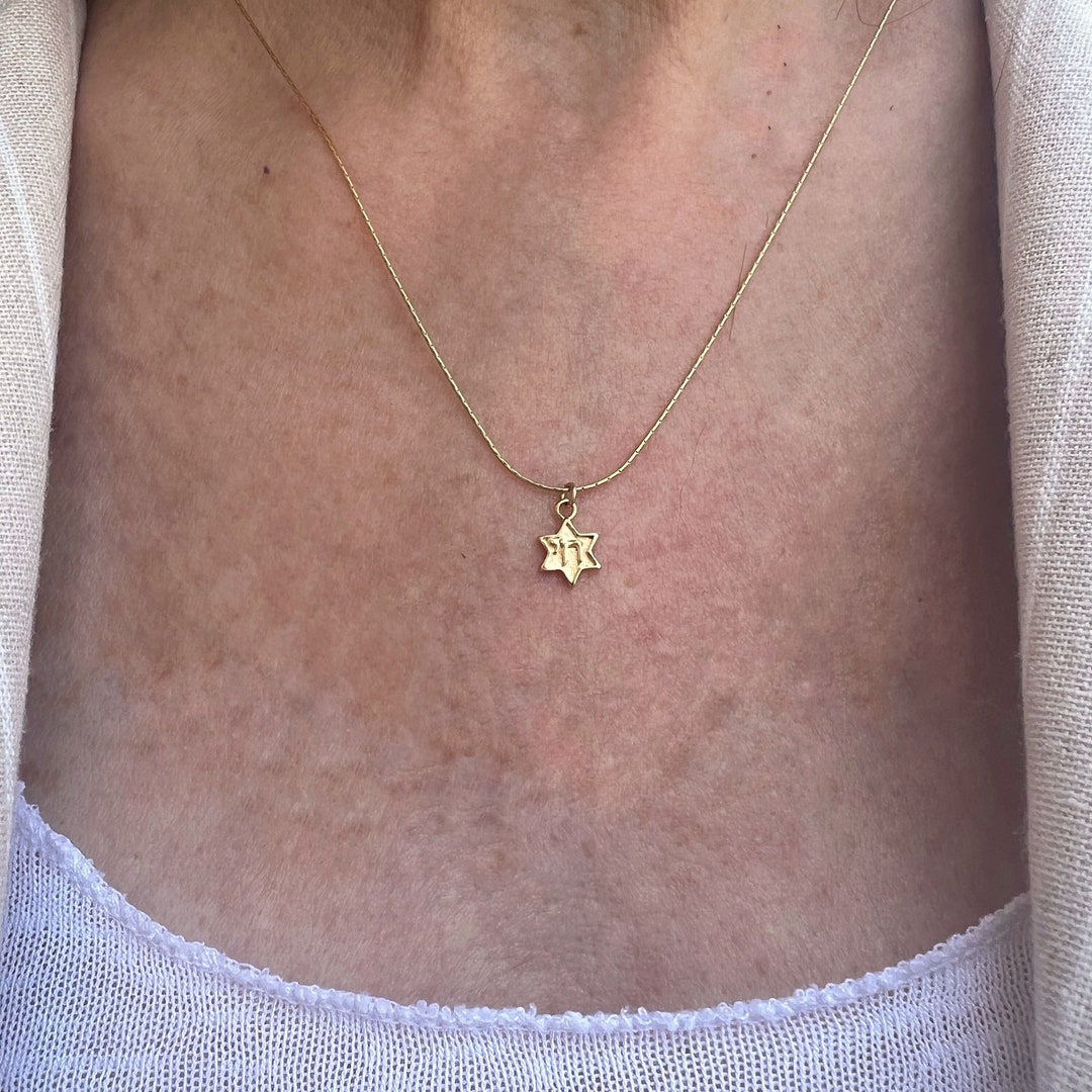 Fine 10k White Gold Star Of David With Chai Pendant Necklace - 20 Inch Judaica Charm - View #6