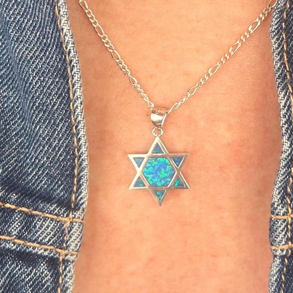 Collar con Estrella de David, Collar de Judaismo, Regalo para Bar mitzva, Cadena de plata de Israel, Estrella de David para regalo,