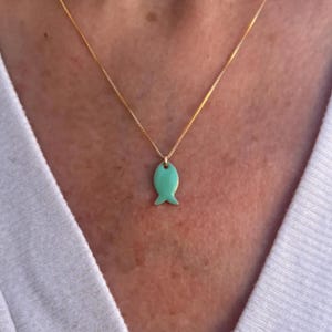 Fish Pendant Necklace, Turquoise simple charm necklace, Good luck charm necklace Gift For Her, Delicate fish jewelry, Fish lovers gift