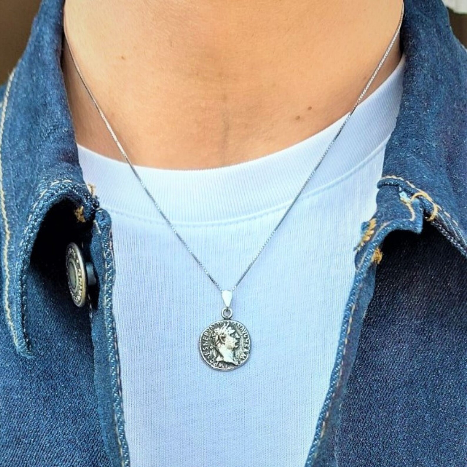 Silver coin necklace mens Clearance