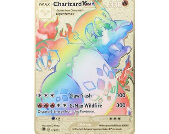 Rainbow Charizard Vmax Holo Glitter Effect Version Custom Made Pokemon Card