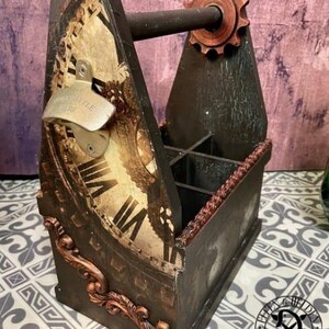 Bottle carrier "Men's handbag" Elves and heroes "Steampunk" Black/Copper Vintage - hand-painted - unique