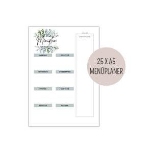 25 page menu planner A5 - MENU DINNER - Menu Template - Menu organization - Menu plan for the week - Menu planning made easy