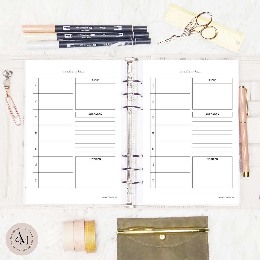 Calendar Inserts, Calendar Insert A5, Calendar Insert A6, Weekly