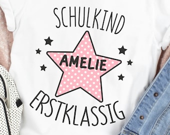 Einschulung 2024 Personalisiert mit Name T-Shirt Schulkind 2024 mit Namen / Geschenk Schulbeginn / Einschulungsshirt / Ich bin erste Klasse