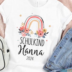 Schulkind 2024 T-Shirt Personalisiert Regenbogen - Einschulung Mädchen Shirt, Grundschule Einschulungsfeier, Outfit Schulstart Geschenk