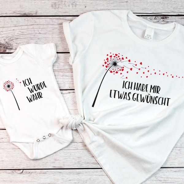 Mama Tochter Partnerlook T-Shirt / Mama Tochter Outfit mit Pusteblumen Herzen / 1. Muttertagsgeschenk Baby Strampler Muttertag Geschenk