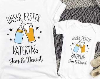 Unser erster Vatertag / Vater Sohn Partnerlook T-Shirt / Vatertagsgeschenk Bodysuit Baby Body & Papa Shirt / 1. Vatertag Geschenk Partner