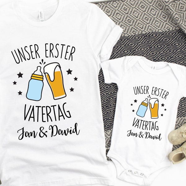 Unser erster Vatertag / Vater Sohn Partnerlook T-Shirt / Vatertagsgeschenk Bodysuit Baby Body & Papa Shirt / 1. Vatertag Geschenk Partner