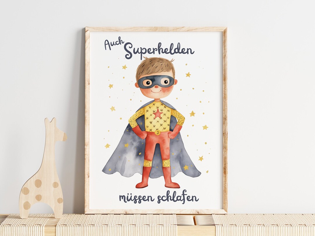 Superheld Junge Kinderzimmer Poster Mutmachende Sprüche, Babyzimmer