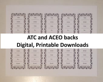 ATC ACEO digital backs - Digital downloads - Artist Trading Card information digital label