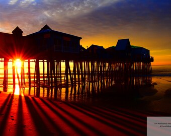 Fire Sunrise OOB Pier Digital Photo / Wall Art / Instant Download / Maine / Old Orchard Beach