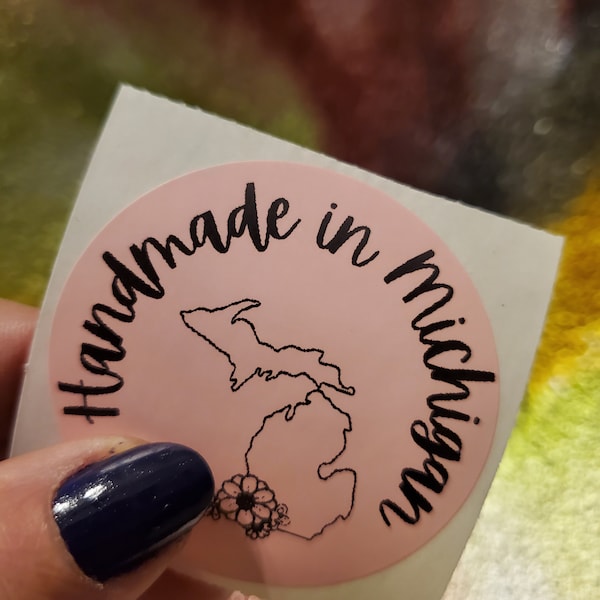 PNG Sticker Download - Handmade in Michigan - Small Business Sticker Download - Thermal Printer Sticker Design