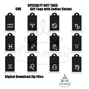 Specialty Gift Tags / Zodiac Gift Tags / SVG cut file gift tags / Junk journal / scrapbook / Ephemera / Party Favors / Gift baskets