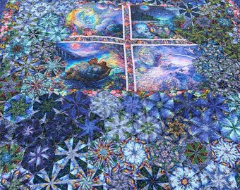 Queen Handmade One Block Wonder quilt, queen or full size with a nice drop that measures 87 wide x 89 inches long, ‘Dreams and Fairies’.