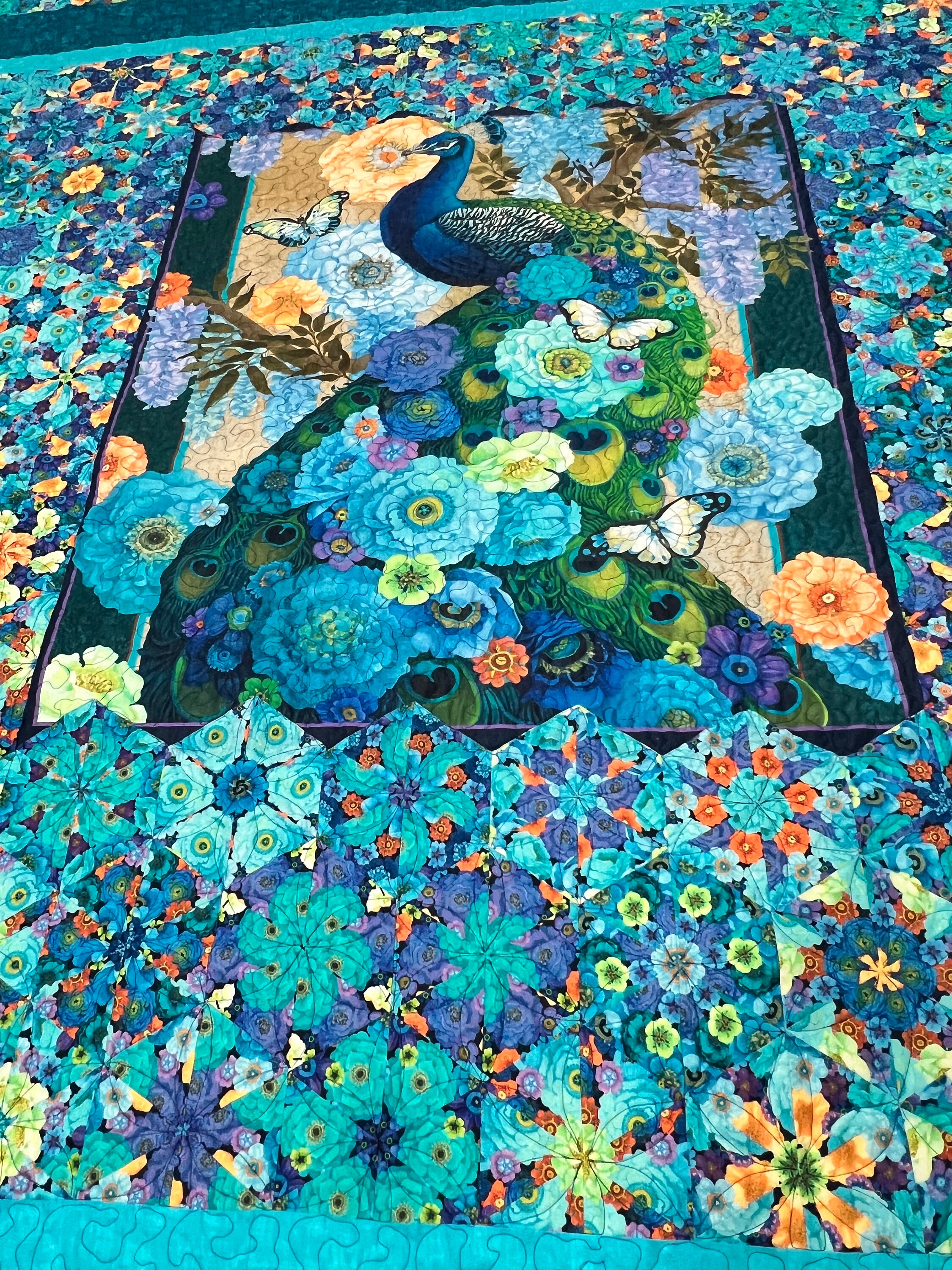 Floral Peacock One Block Wonder Handmade King Size Quilt That Measures ...