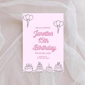Pink 15th Birthday Invitation – Editable Teen Girl Birthday Party Invite, Printable Digital Download | Pink birthday invitations for girls