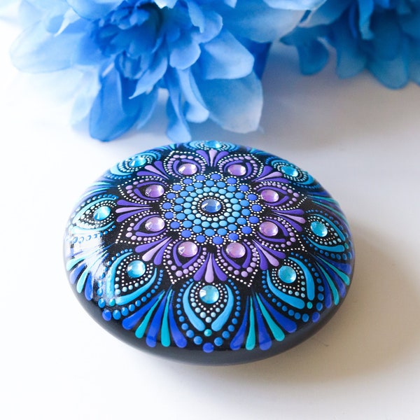 Large Mandala Stone, Dot Mandala, Painted Rock, Boho Decor, gift for her, Mandala Rocks, Hand Painted Stone, zen art, gift ideas for mom