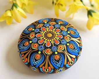 deco paperweight lucky charm art collectible Mandala Stone hand painted mandala Art mandala Rock