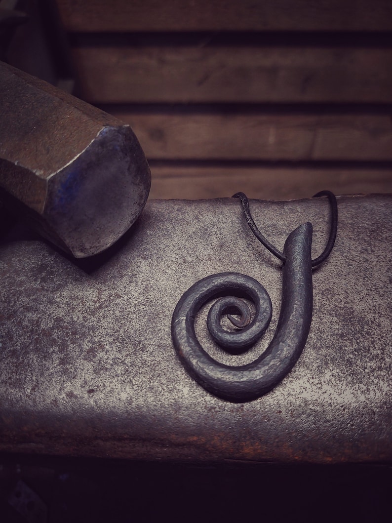 Hand Forged Spiral Pendant with Adjustable Leather Cord