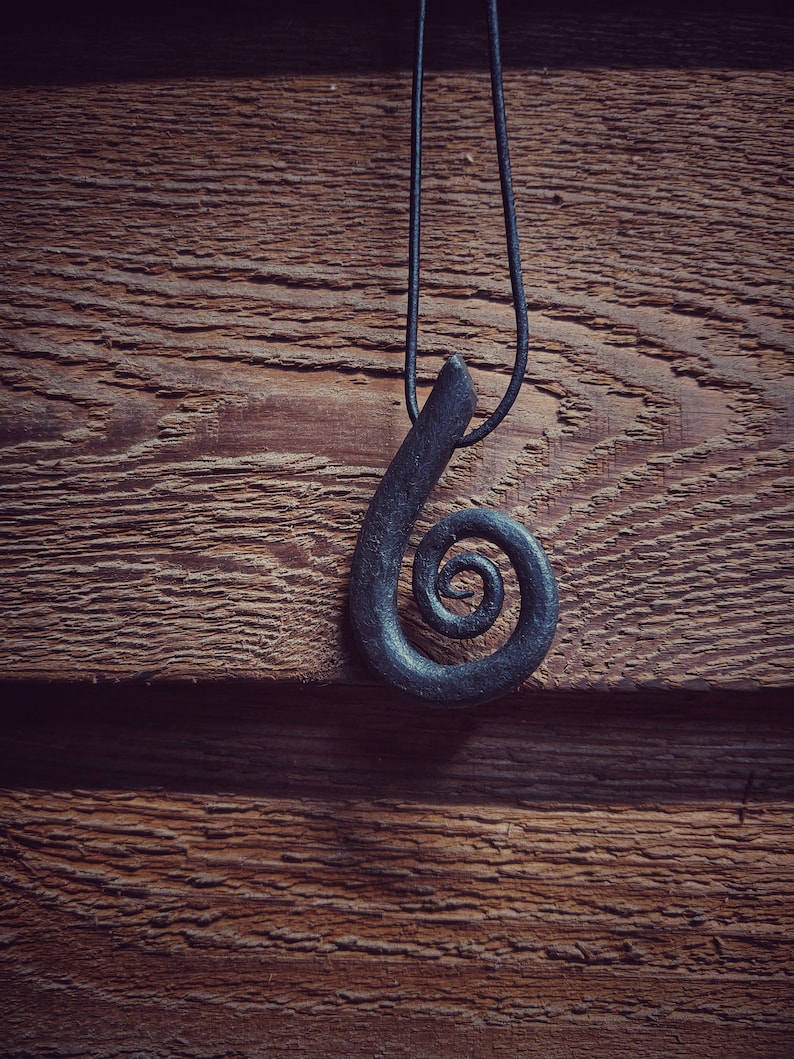 Hand Forged Spiral Pendant with Adjustable Leather Cord