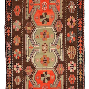 Alfombra Kilim vintage grande marrón anaranjado - 7,6 x 15,5