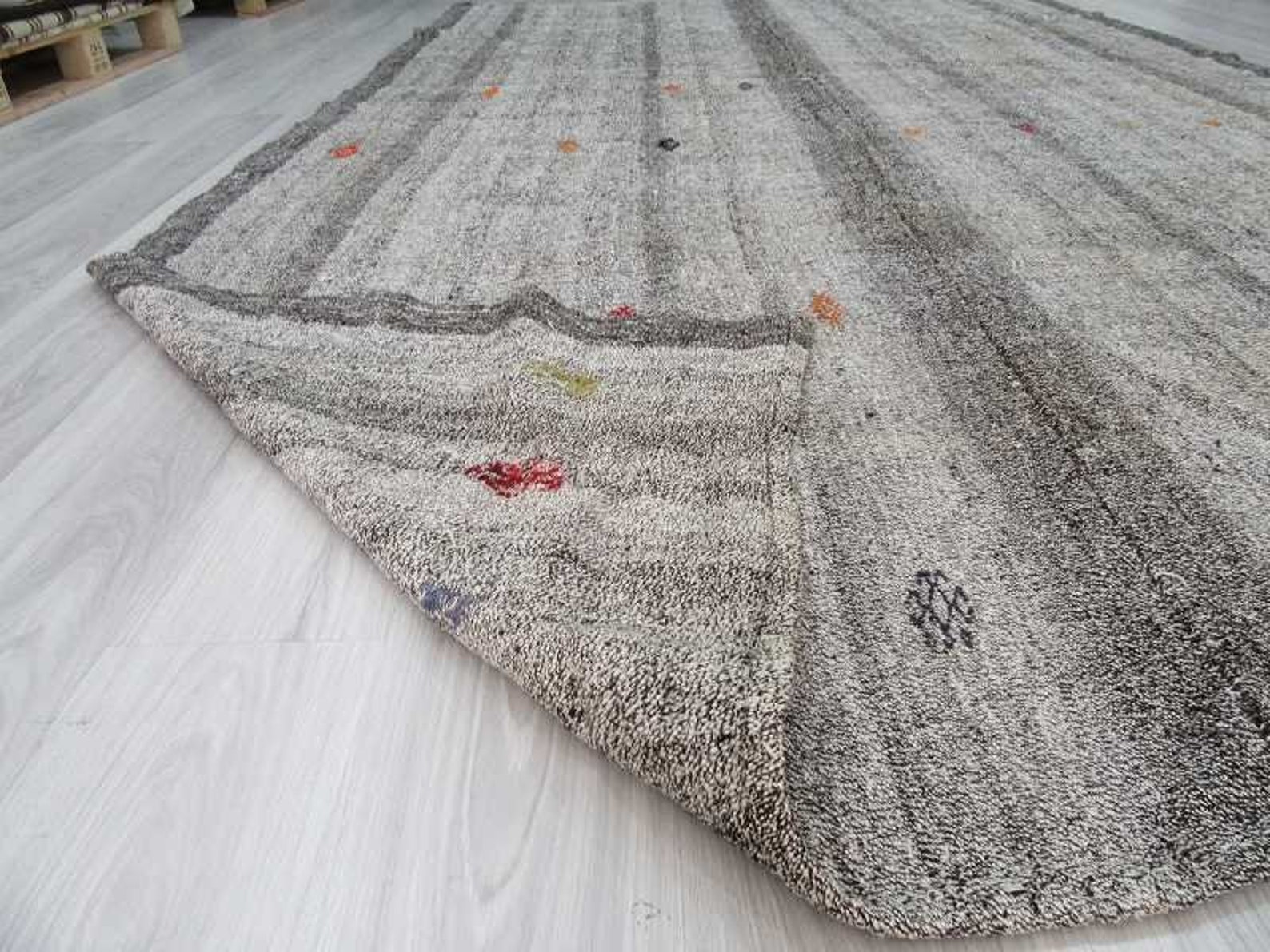 Handwoven Large Vintage Grey Turkish Kilim Rug 7.2 X 11.11 Ft - Etsy