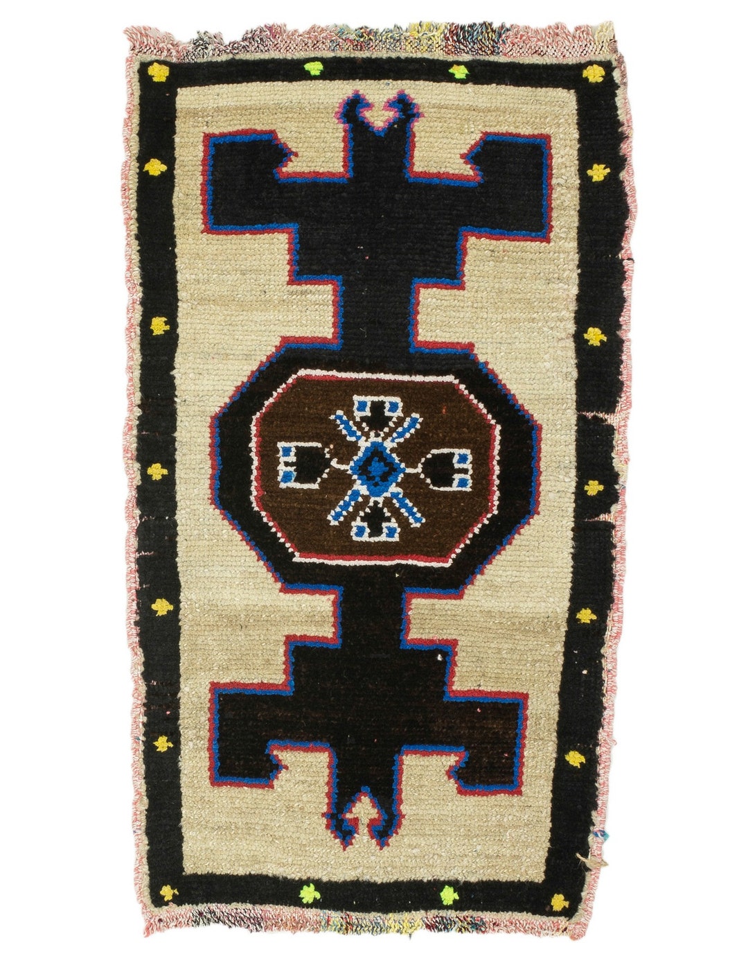 Black Cream Vintage Mini Rug 1.7 X 2.9 Etsy