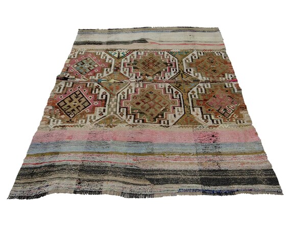 ヴィンテージ ユニーク トルコ キリム ラグ - 4.6 x 5.8 - Etsy 日本