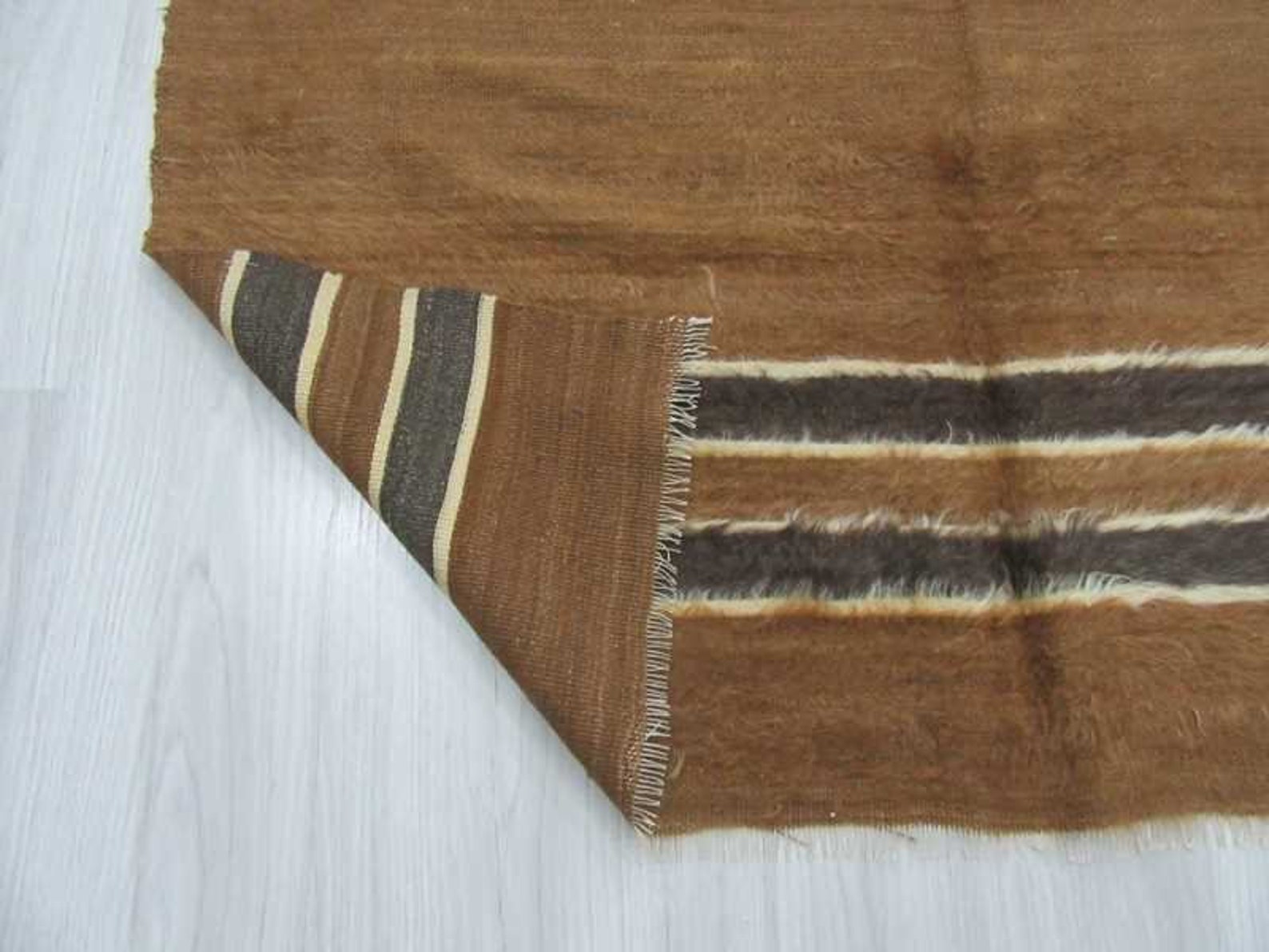 Vintage Brown Camel Hair Blanket Kilim Rug 4.1 X 5.11 Ft Etsy