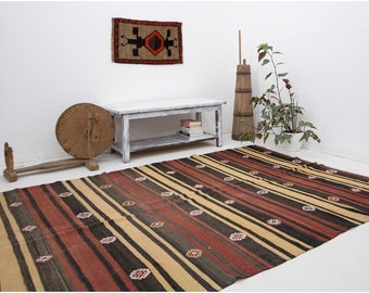 赤 黄 黒 ヴィンテージ キリム ラグ - 6.3 x 11.3 - Etsy 日本