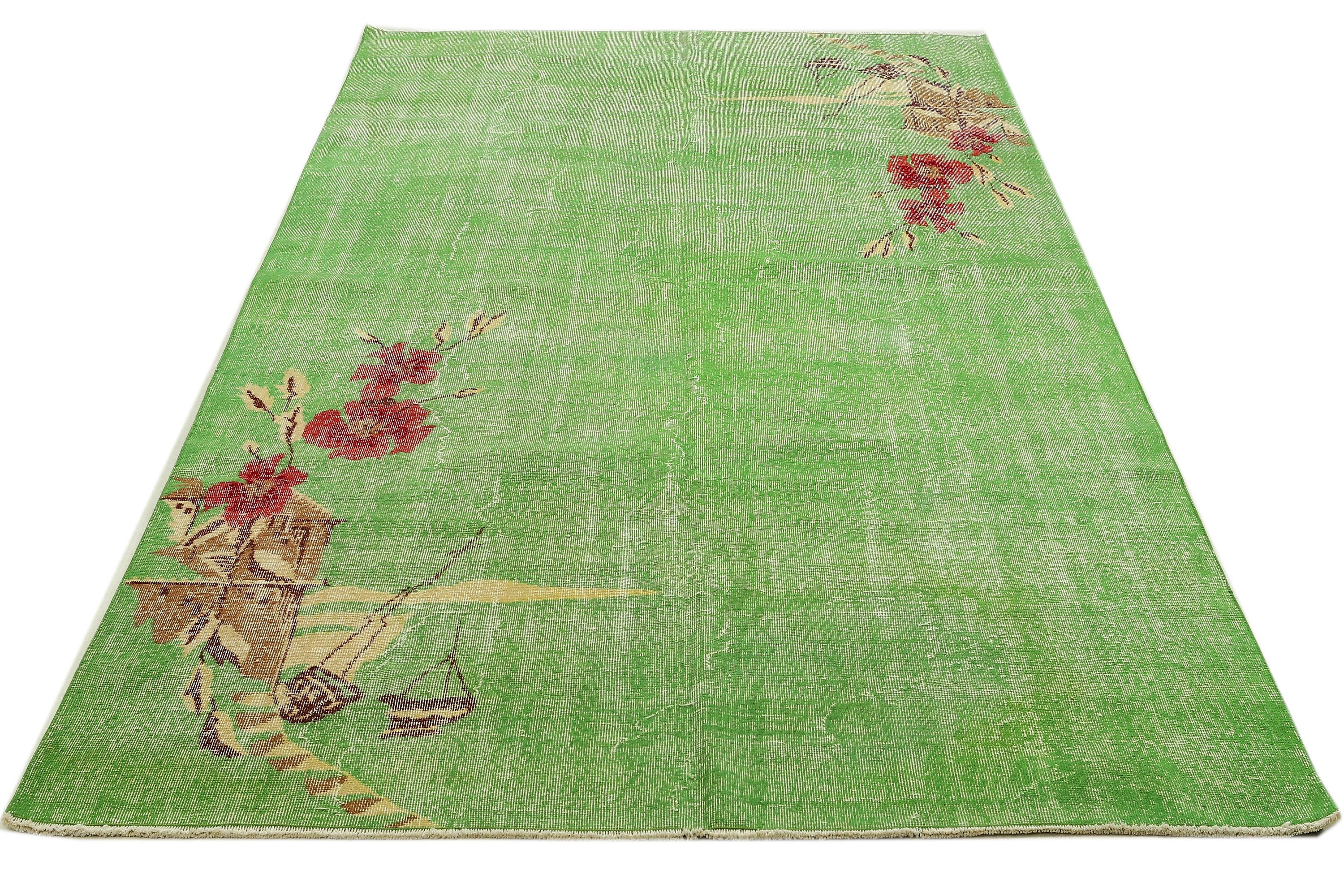 トルコ　ヴィンテージラグ　大判　グリーン　フローラル グリーンフローラルトルコヴィンテージラグ - 6.11 x 10.10 - Etsy 日本