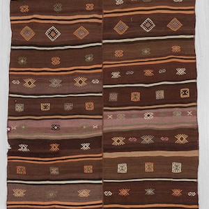 Vintage Turkish Kars kilim rug 4.12 x 10.9 ft