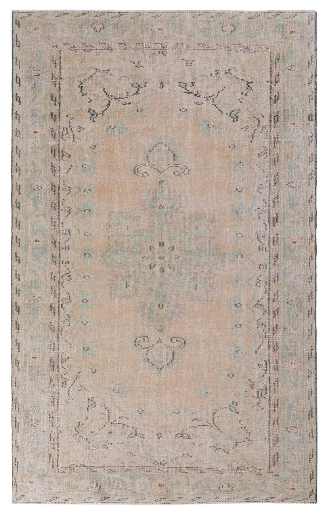 Washed Out Vintage Turkish Area Rug 5.8 x 9.2 ft