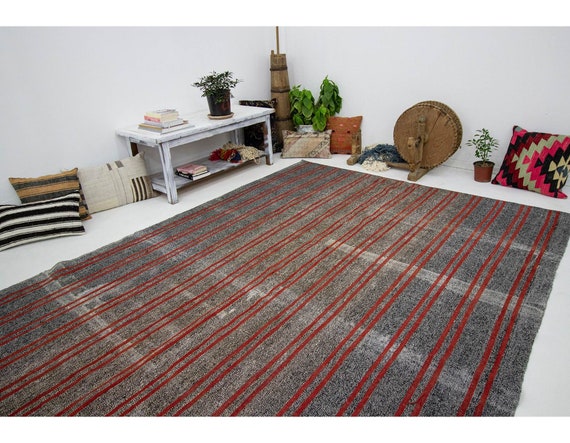 レッドグレーストライプのヴィンテージキリムラグ - 7.1 x 11.2 - Etsy