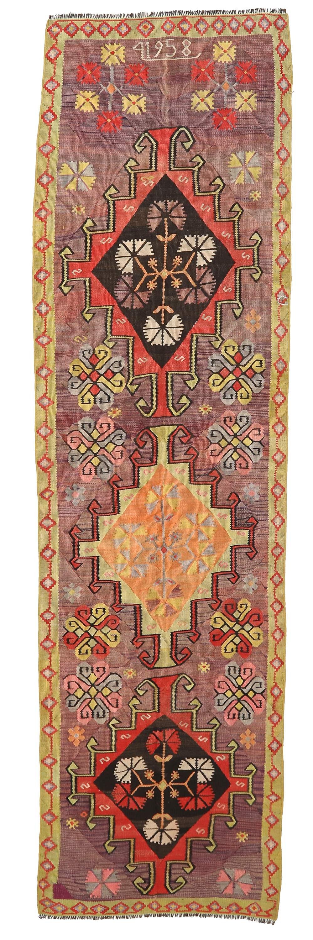 ヴィンテージ カラフル キリム ランナー - 2.11 x 10.9 - Etsy 日本