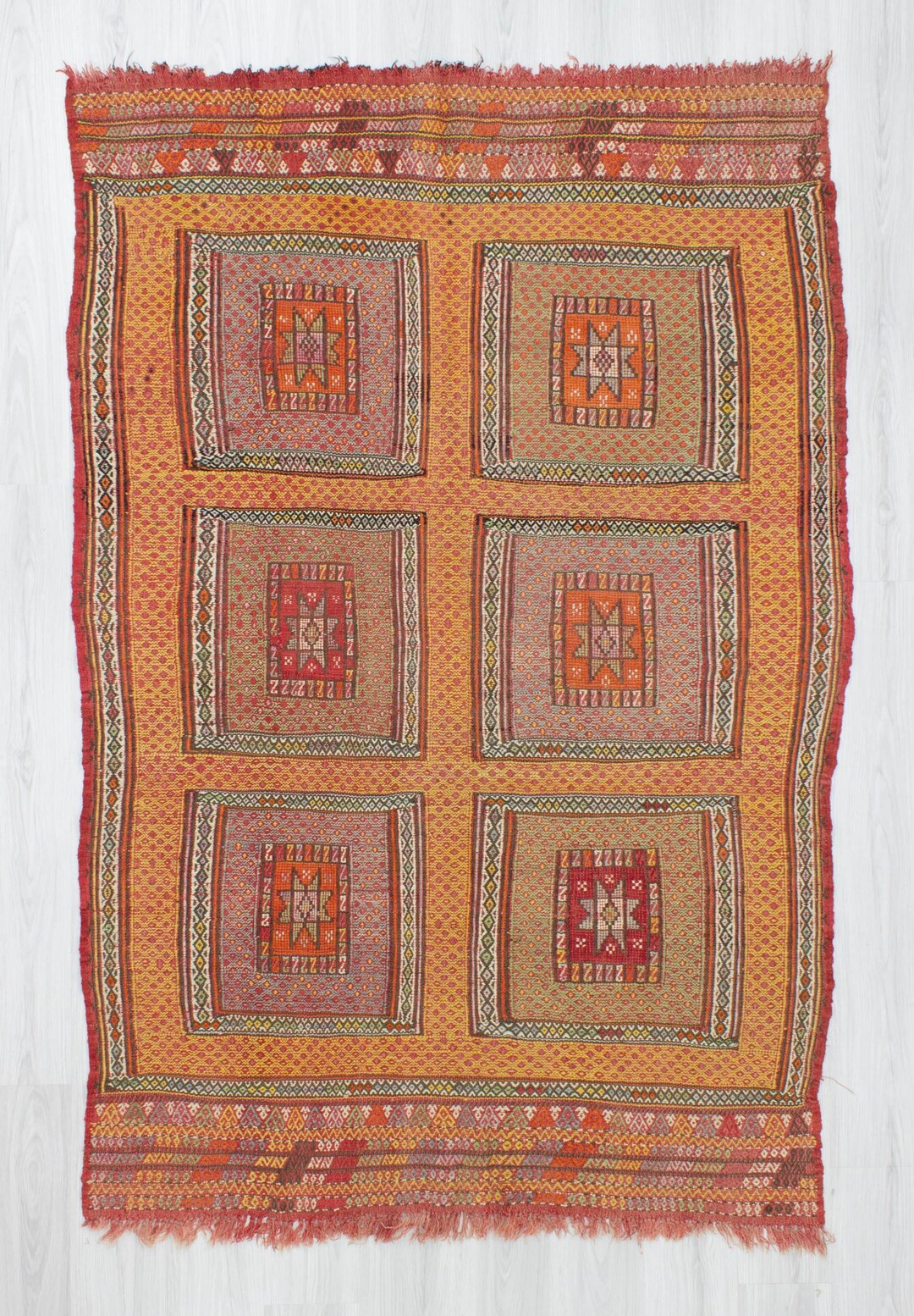 Tapis Kilim Thegha 112x208 Bleu turquoise (Tissé main, Laine