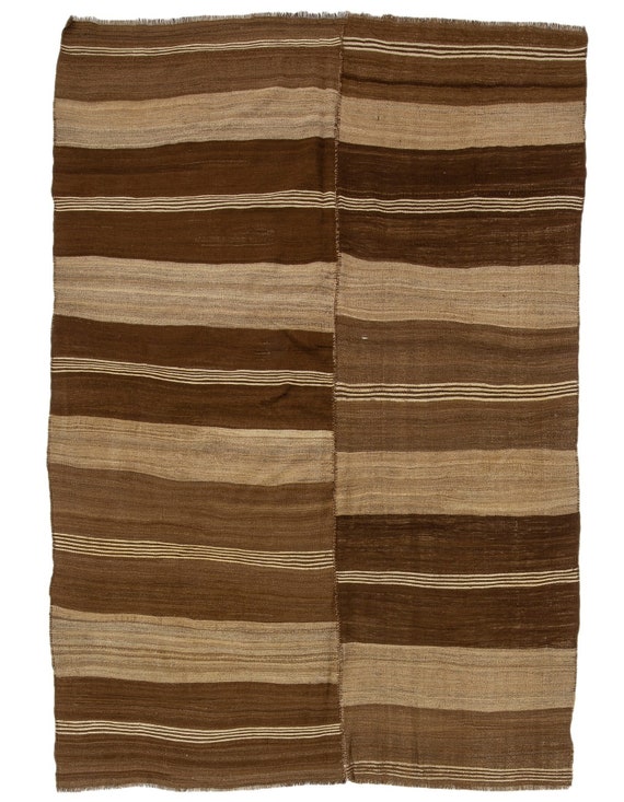 ブラウンナチュラル手織りヴィンテージキリムラグ - 6.7 x 9.8 - Etsy 日本