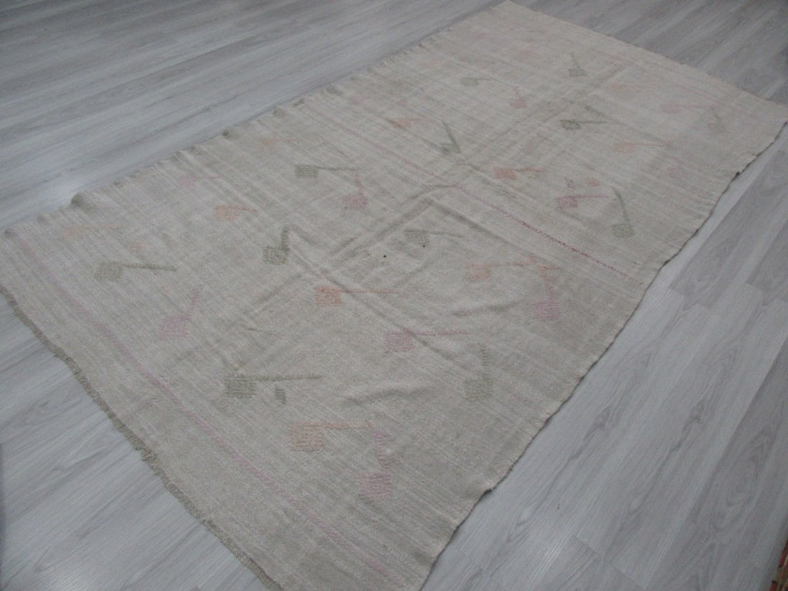 Vintage Embroidered Turkish Hemp Kilim Rug 6.3 X 10.8 Ft Etsy