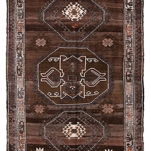 Large Vintage Brown Turkish Kars Rug - 7.5 x 12.4