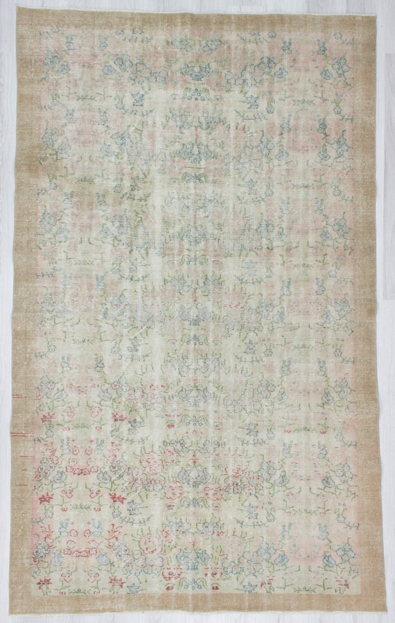 アンティーク調ヴィンテージ花柄トルコラグ 5.9 x 9.5 フィート