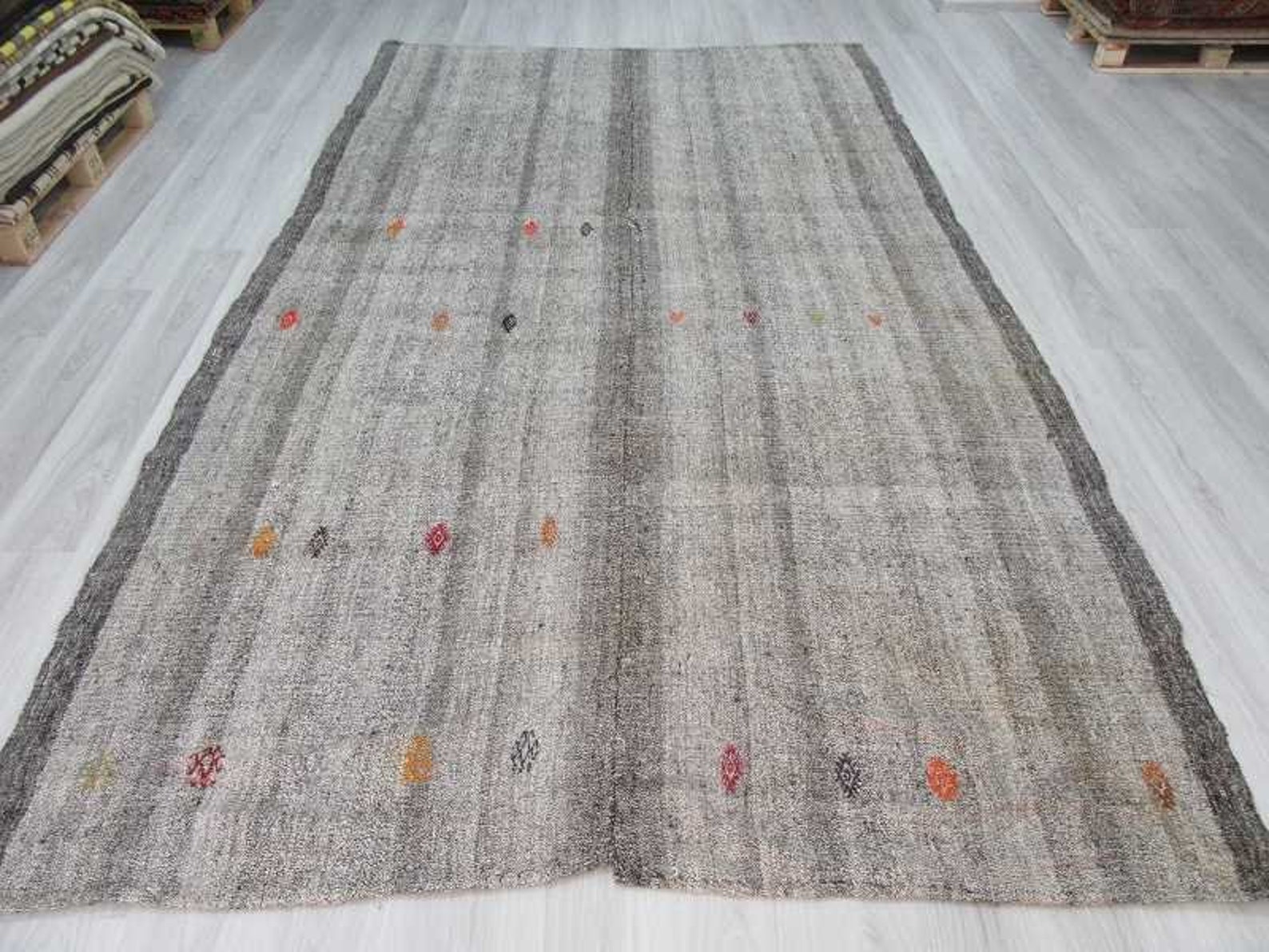 Handwoven Large Vintage Grey Turkish Kilim Rug 7.2 X 11.11 Ft | Etsy