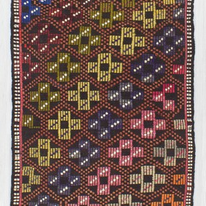 Decorative Small Vintage Embroidered Kilim 2.4 x 3.3 ft