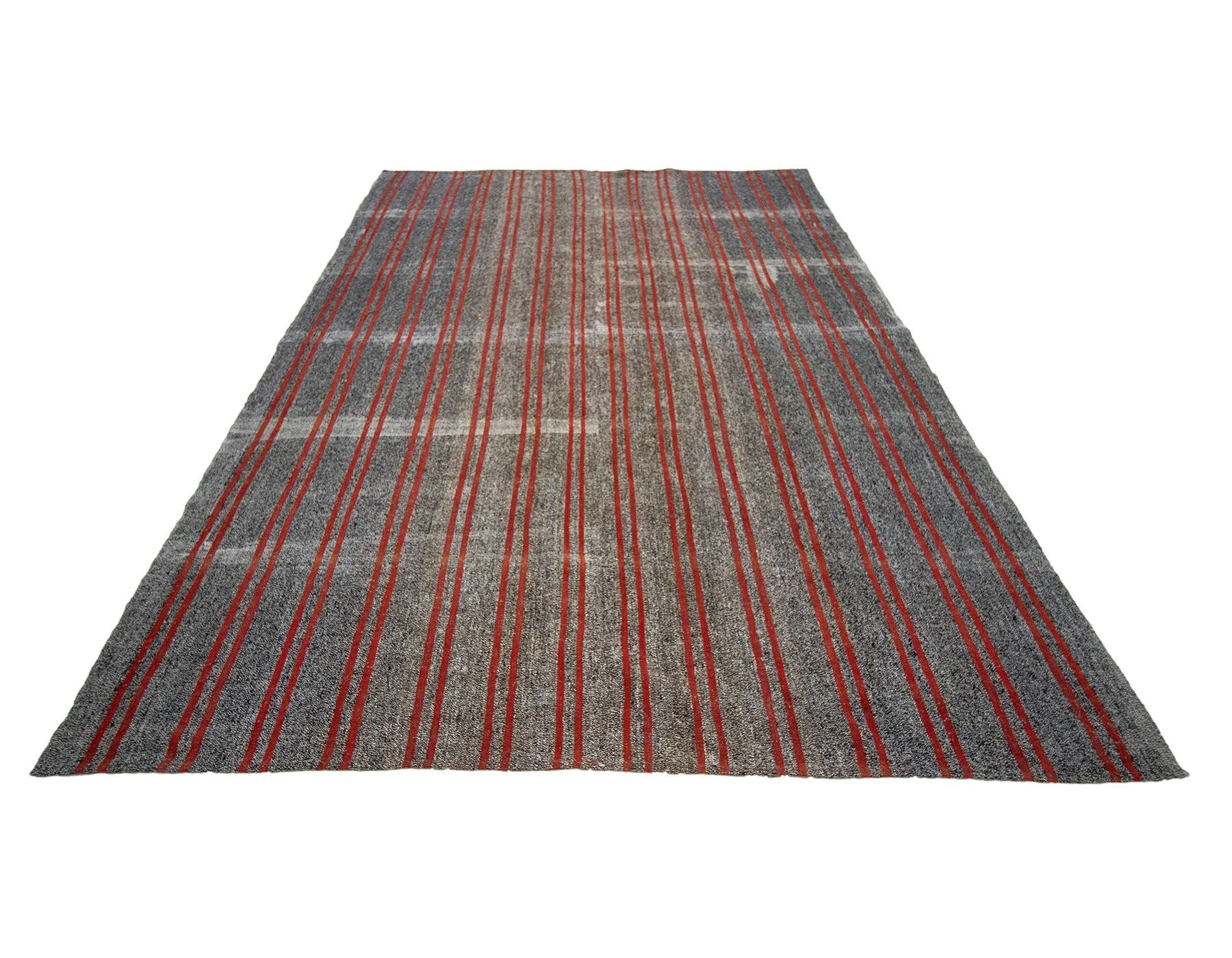 レッドグレーストライプのヴィンテージキリムラグ - 7.1 x 11.2 - Etsy