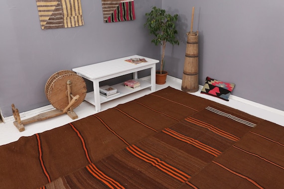 ブラウンオレンジの大型キリムラグ - 8.4 x 11.3 - Etsy 日本