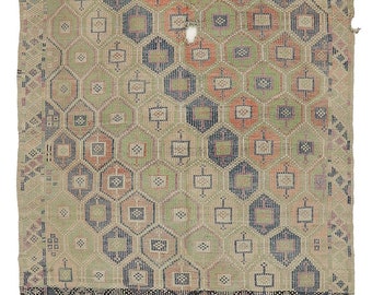 ウォッシュアウト ヴィンテージ 刺繍キリム - 6.3 x 11.6 - Etsy 日本