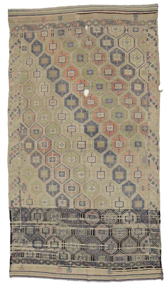 ウォッシュアウト ヴィンテージ 刺繍キリム - 6.3 x 11.6 - Etsy 日本