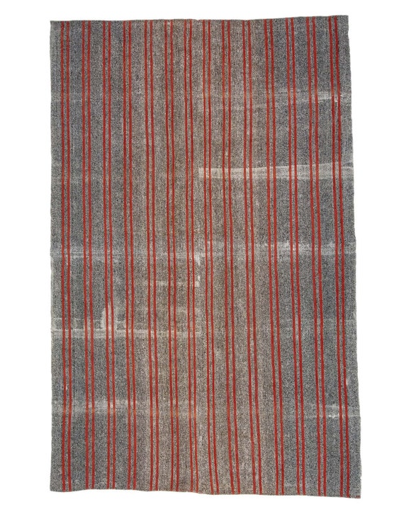 レッドグレーストライプのヴィンテージキリムラグ - 7.1 x 11.2 - Etsy